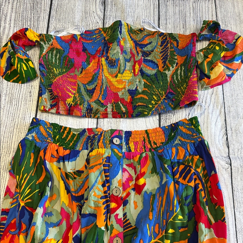 Club Z Collection Sz Large Two Piece Tropical Skirt Set • NWT!
